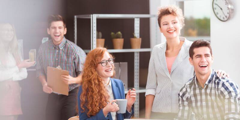 Employees in sales roles in a positive work environment
