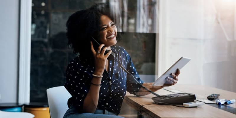 An employee working on lead follow up